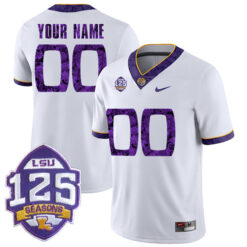 Custom LSU Tigers Football 2018 Silent Season White Stitched Jersey w/ 125th Season Patch