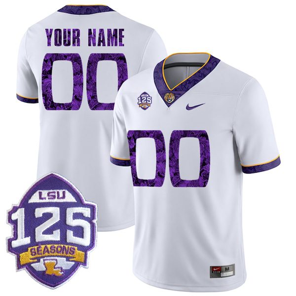 Custom LSU Tigers Football 2018 Silent Season White Stitched Jersey w/ 125th Season Patch
