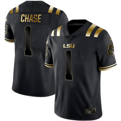 Ja'marr Chase LSU Tigers Football Black Gold Stitched Jersey