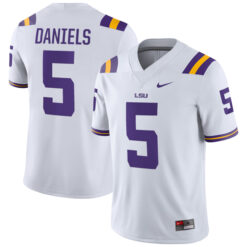 Jayden Daniels LSU Tigers Football White Away Stitched Jersey