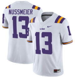 Garrett Nussmeier LSU Tigers Football White Away Stitched Jersey