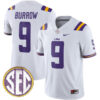 Joe Burrow LSU Tigers Football White Away Stitched Jersey w/ SEC Patch
