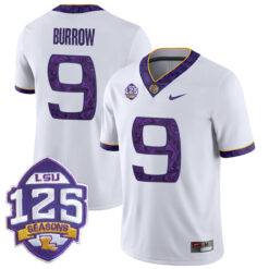 Joe Burrow LSU Tigers Football 2018 Silent Season White Stitched Jersey w/ 125th Anniversary Patch