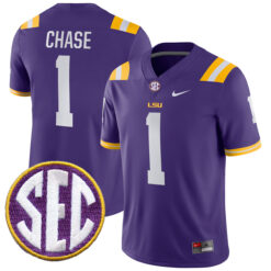 Ja'marr Chase LSU Tigers Football Purple Home Stitched Jersey w/ SEC Patch