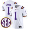 Ja'marr Chase LSU Tigers Football White Away Stitched Jersey w/ SEC Patch