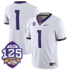 Ja'marr Chase LSU Tigers Football 2018 Silent Season White Stitched Jersey w/ 125th Anniversary Patch