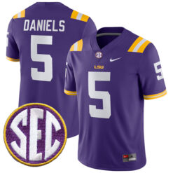 Jayden Daniels LSU Tigers Football Purple Home Stitched Jersey w/ SEC Patch