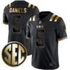 Jayden Daniels LSU Tigers Football Black Gold Stitched Jersey w/ SEC Patch