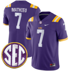 Tyrann Mathieu LSU Tigers Football Purple Home Stitched Jersey w/ SEC Patch