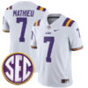 Tyrann Mathieu LSU Tigers Football White Away Stitched Jersey w/ SEC Patch