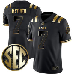 Tyrann Mathieu LSU Tigers Football Black Gold Stitched Jersey w/ SEC Patch