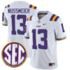 Garrett Nussmeier LSU Tigers Football White Away Stitched Jersey w/ SEC Patch