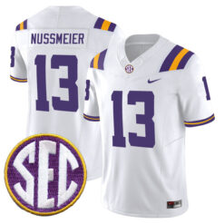 Garrett Nussmeier LSU Tigers Football White Vapor F.U.S.E Limited Stitched Jersey w/ SEC Patch