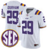 Caden Durham LSU Tigers Football White Away Stitched Jersey w/ SEC Patch