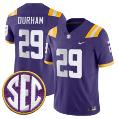 Caden Durham LSU Tigers Football Purple Vapor F.U.S.E Limited Stitched Jersey w/ SEC Patch