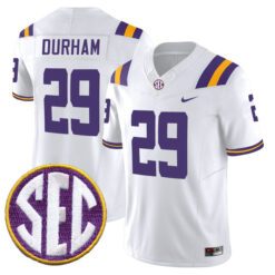 Caden Durham LSU Tigers Football White Vapor F.U.S.E Limited Stitched Jersey w/ SEC Patch
