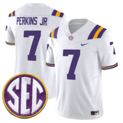 Harold Perkins Jr LSU Tigers Football White Vapor F.U.S.E Limited Stitched Jersey w/ SEC Patch