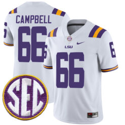 Will Campbell LSU Tigers Football White Away Stitched Jersey w/ SEC Patch