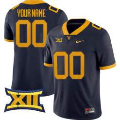 Custom West Virginia Mountaineers Football Navy Blue Home Stitched Jersey w/ XII Patch