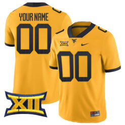 Custom West Virginia Mountaineers Football Gold Alternate Stitched Jersey w/ XII Patch