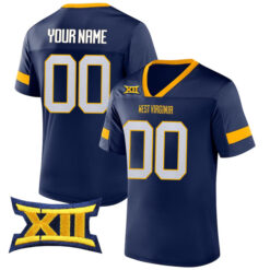 Custom West Virginia Mountaineers Football Navy Kickoff Stitched Jersey w/ XII Patch