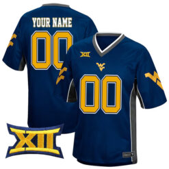 Custom West Virginia Mountaineers Football Navy Game Day Stitched Jersey w/ XII Patch
