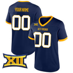 Custom West Virginia Mountaineers Football Navy Stitched Jersey w/ XII Patch