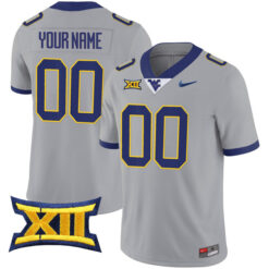 Custom West Virginia Mountaineers Football Grey Alternate Stitched Jersey w/ XII Patch