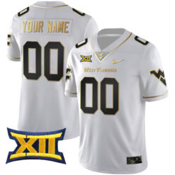Custom West Virginia Mountaineers Football White Gold Stitched Jersey w/ XII Patch