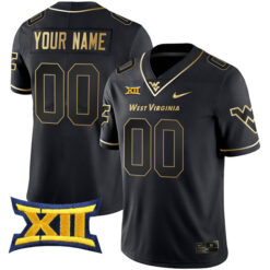 Custom West Virginia Mountaineers Football Black Gold Stitched Jersey w/ XII Patch