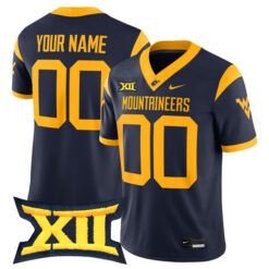 Custom West Virginia Mountaineers Football Navy Game Stitched Jersey w/ XII Patch