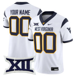 Custom West Virginia Mountaineers Football White Game Stitched Jersey w/ XII Patch