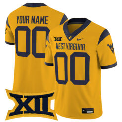 Custom West Virginia Mountaineers Football Gold Game Stitched Jersey w/ XII Patch