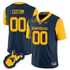 Custom West Virginia Mountaineers Football Navy Country Roads Stitched Jersey