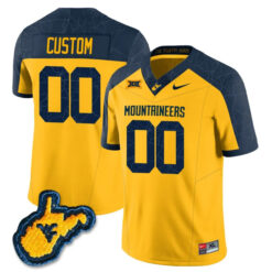 Custom West Virginia Mountaineers Football Gold Reverse Country Roads Stitched Jersey