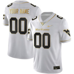 Custom West Virginia Mountaineers Football White Gold Stitched Jersey