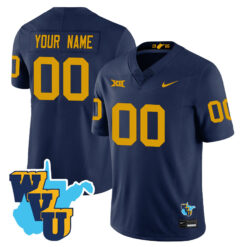Custom West Virginia Mountaineers Football 1965 Navy Throwback Stitched Jersey