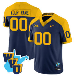 Custom West Virginia Mountaineers Football 1965 Alternate Navy Throwback Stitched Jersey