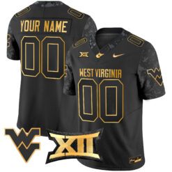 Custom West Virginia Mountaineers Football Black Gold Stitched Jersey