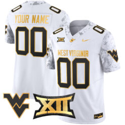 Custom West Virginia Mountaineers Football White Gold Stitched Jersey