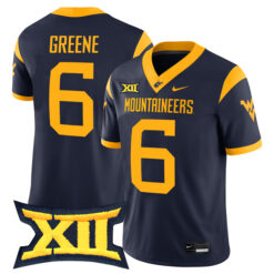 Garrett Greene West Virginia Mountaineers Football Navy Game Stitched Jersey w/ XII Patch