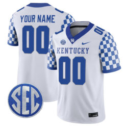 Custom Kentucky Wildcats Football White Away Stitched Jersey w/ SEC Patch
