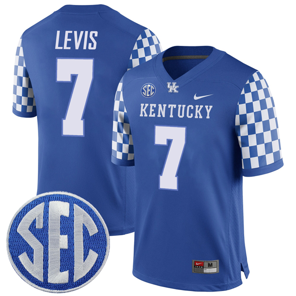 Will Levis Kentucky Wildcats Football Checkerboard Royal Stitched Jersey w/ SEC Patch