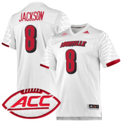 Lamar Jackson Louisville Cardinals Football White Away Stitched Jersey w/ ACC Patch
