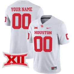 Custom Houston Cougars Football White Away Stitched Jersey w/ XII Patch