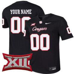 Custom Houston Cougars Football Black Alternate Stitched Jersey w/ XII Patch