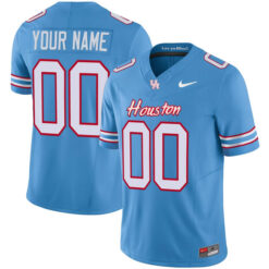 Custom Houston Cougars Football Blue Oilers-inspired Stitched Jersey