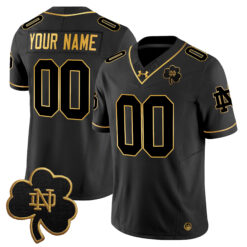 Custom Notre Dame Fighting Irish Football Black Gold Stitched Jersey