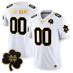 Custom Notre Dame Fighting Irish Football White Gold Stitched Jersey