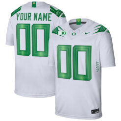 Custom Oregon Ducks Football White Away Stitched Jersey w/ B1G Patch